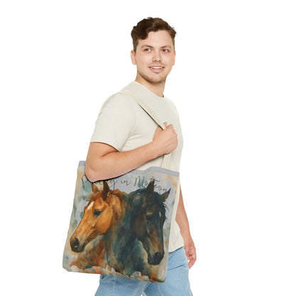 Horse Art Tote Bag, Watercolor Horses, Pretty in Motion