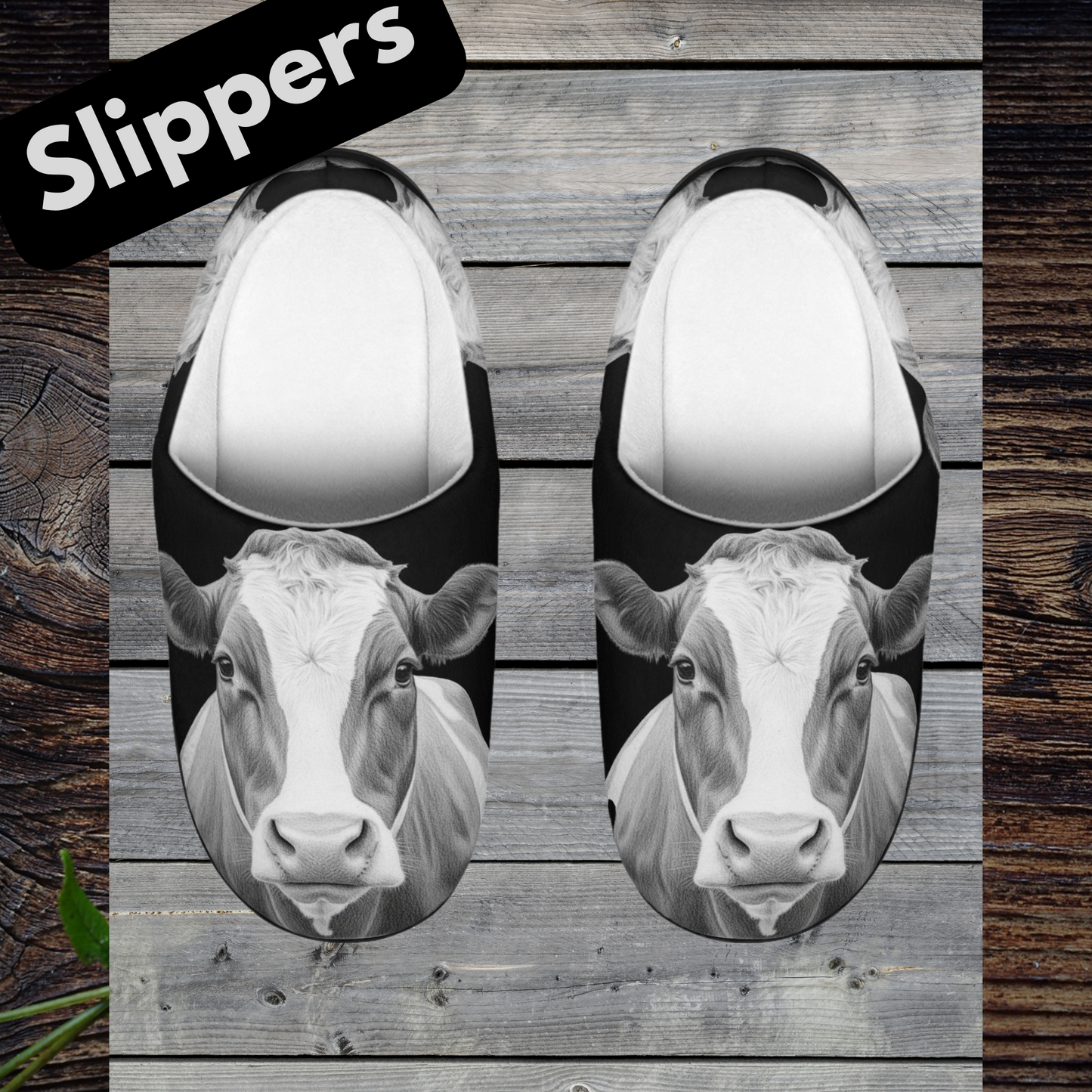 Womens Cozy Cow Print Slippers Size 7 to 11