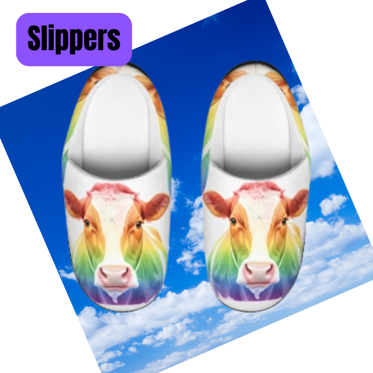 Rainbow Cow Slippers