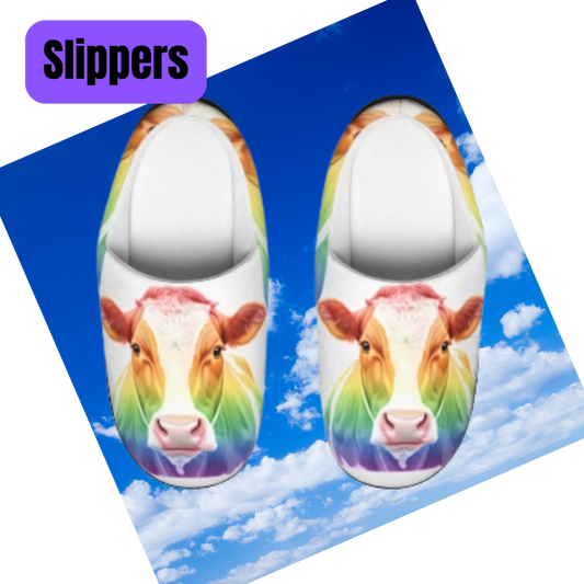 Rainbow Cow Slippers