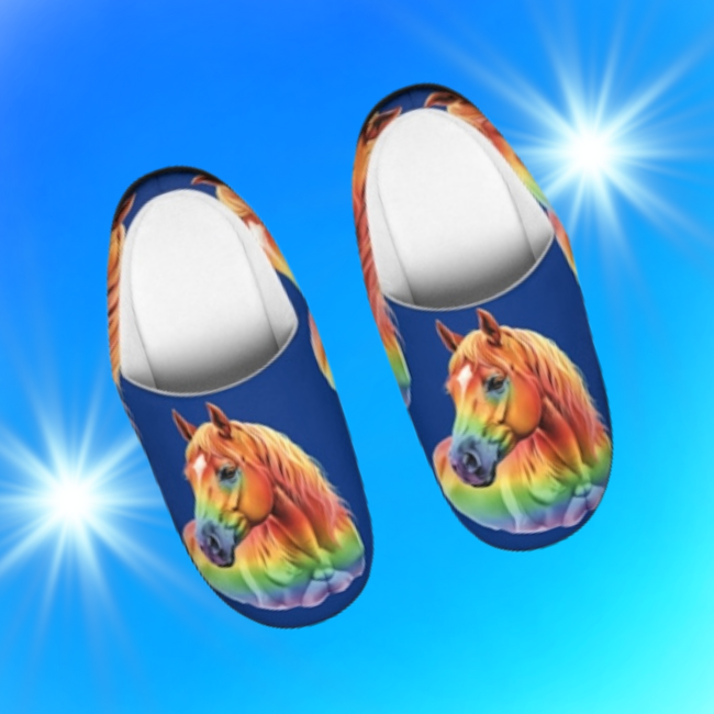 Womens Rainbow Horse Slippers