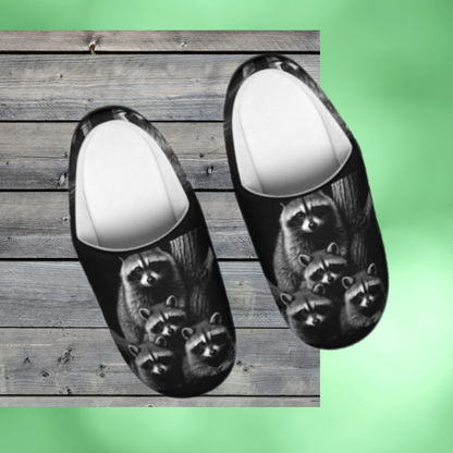 Women Black and White Raccoon Slippers