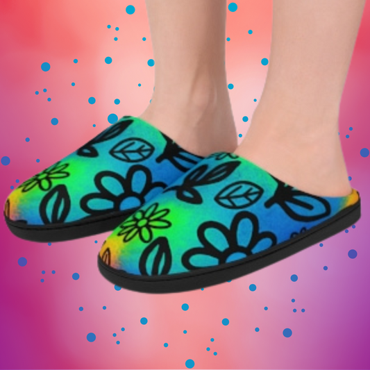 Rainbow Floral Slippers | Colorful Cozy Indoor Shoes