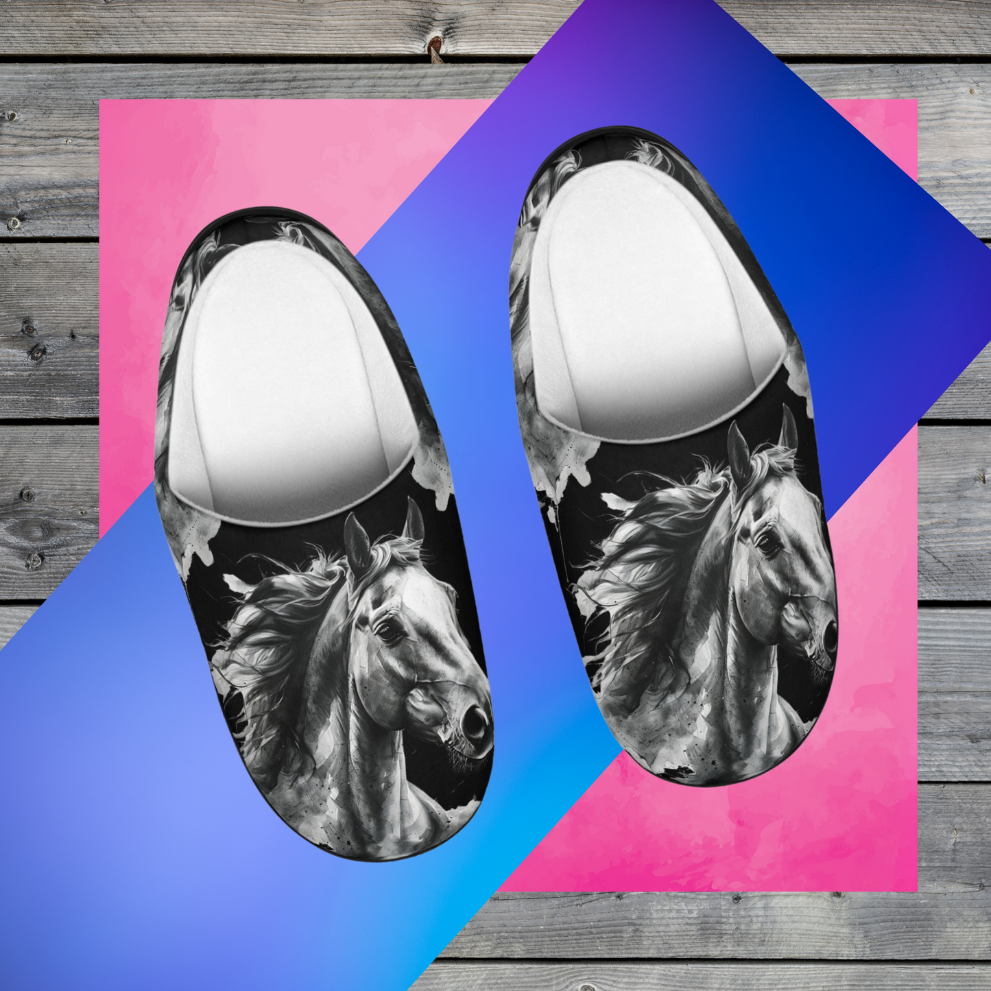 Black Stallion House Slippers | Artistic Horse Lover Footwear