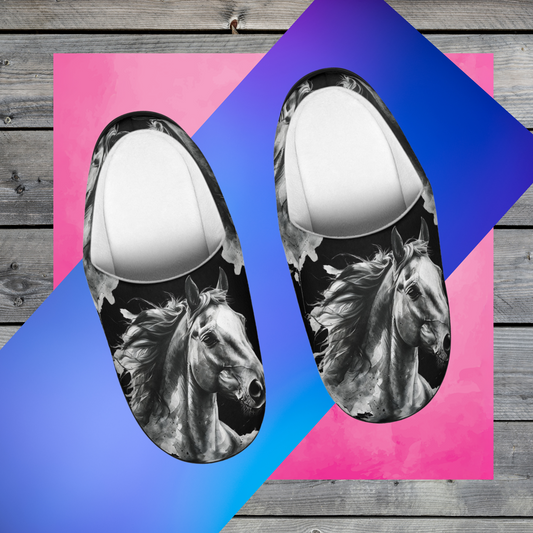 Black Stallion House Slippers | Artistic Horse Lover Footwear