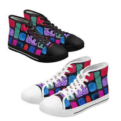 Colorful Brain Pattern High Top Sneakers | Womens High Tops, Psychedelic Grid Design