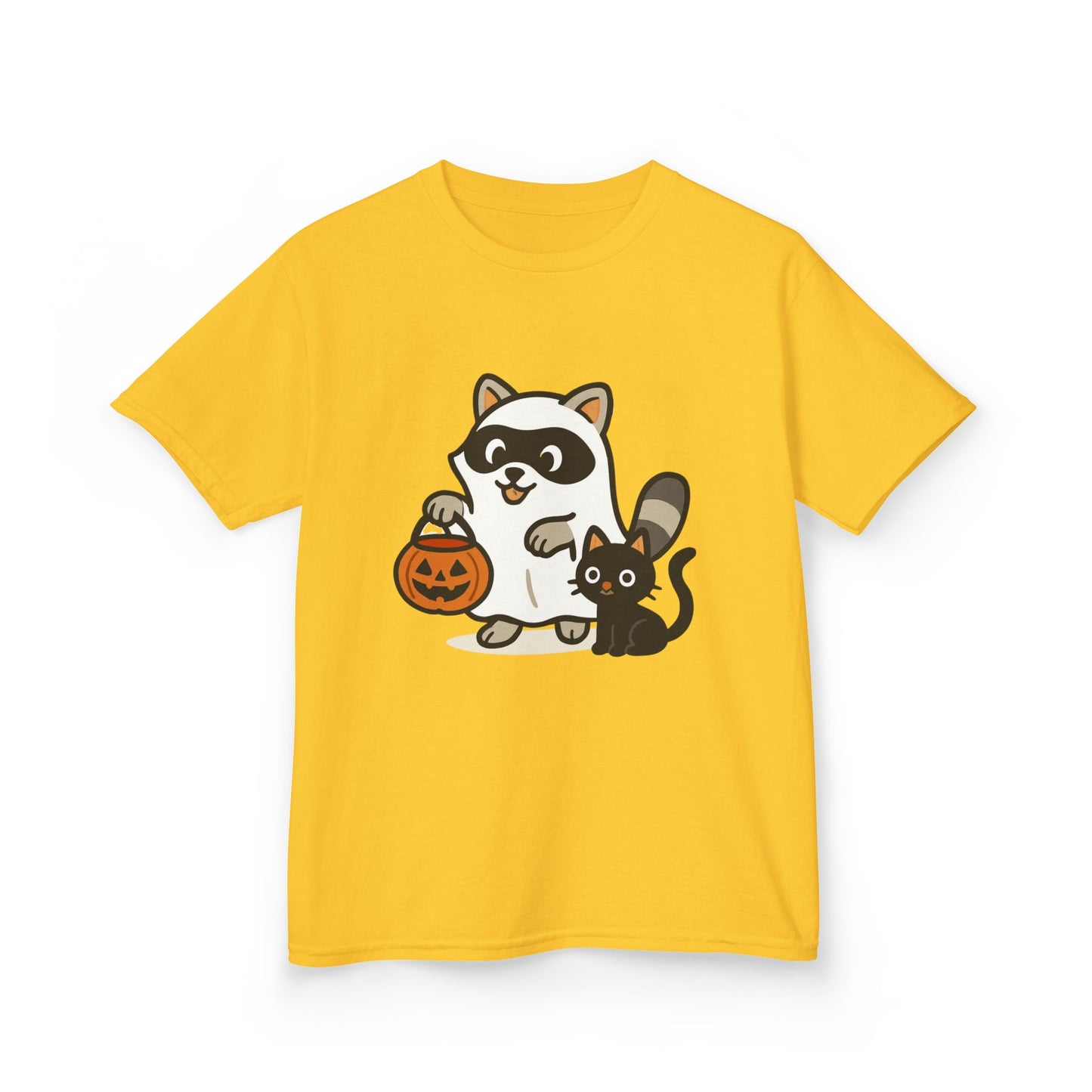 Cute Raccoon  Cat Halloween Shirt  Funny Trick or Treat Tee for Kids & Adults Kids Heavy Cotton™ Tee