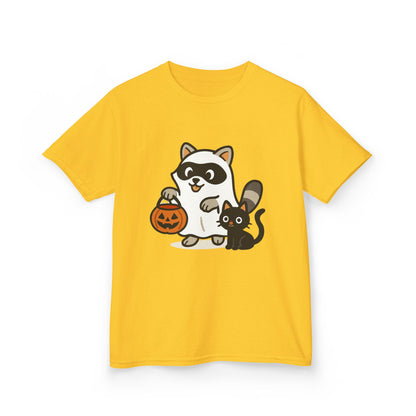 Cute Raccoon  Cat Halloween Shirt  Funny Trick or Treat Tee for Kids & Adults Kids Heavy Cotton™ Tee
