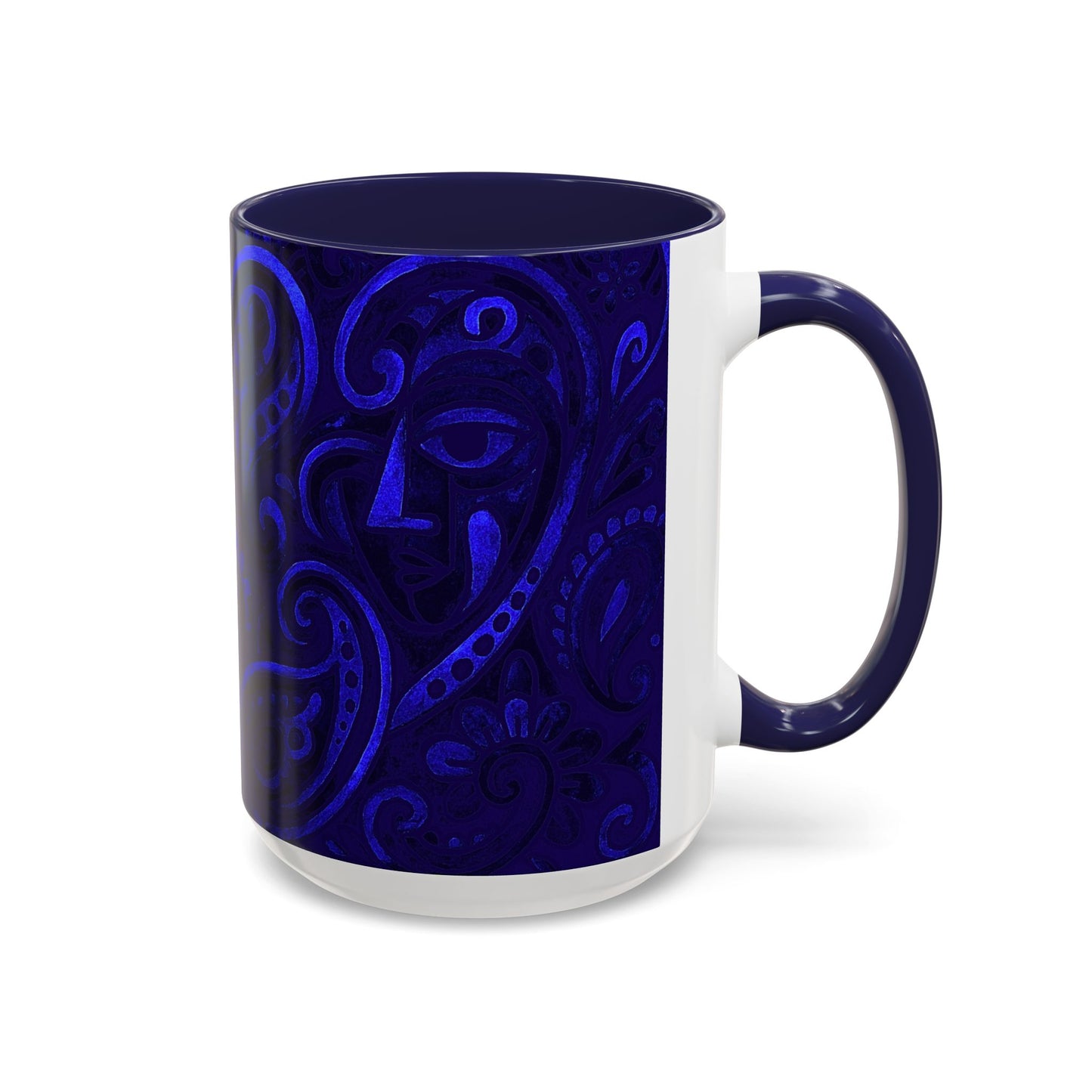Blue Paisley Face Pattern Mug | Accent Coffee Mug