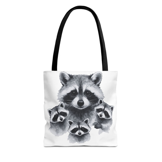 Watercolor Raccoon Family Tote Bag | Animal Illustration, Monochrome