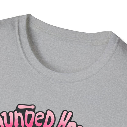 Haunted House Halloween T-Shirt  Pink Spooky Gothic Unisex Softstyle T-Shirt Men Women Teen College Student Highschool