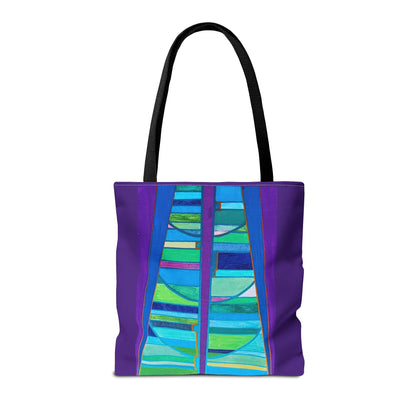 Abstract Blue Green Stained Glass Tote Bag