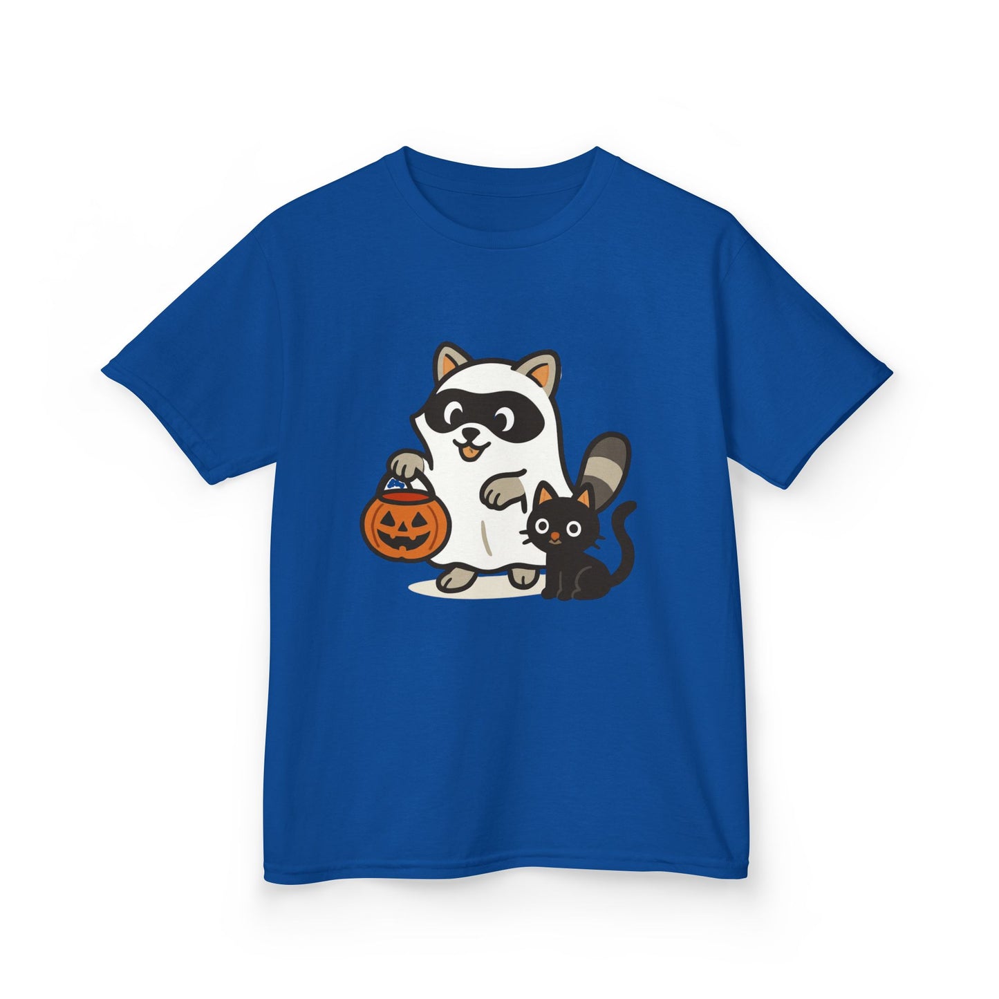 Cute Raccoon  Cat Halloween Shirt  Funny Trick or Treat Tee for Kids & Adults Kids Heavy Cotton™ Tee