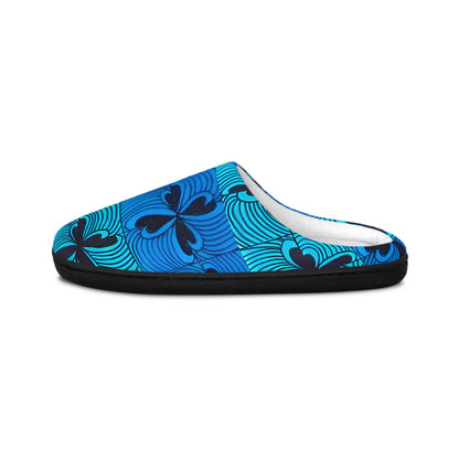 Blue Tropical Hibiscus Pattern Slippers | Indoor Cozy Home Shoes