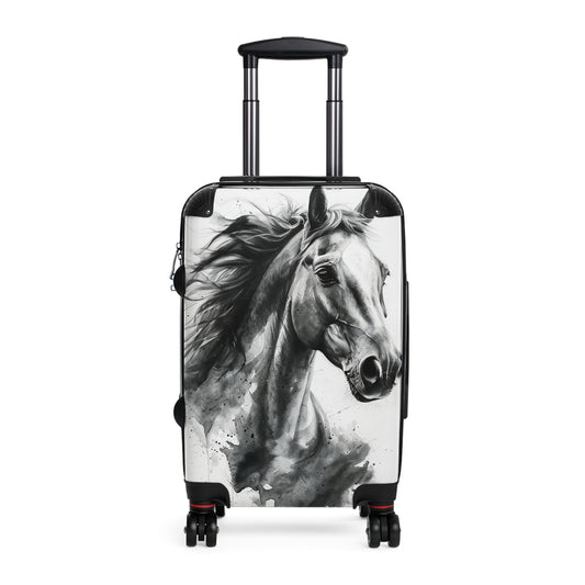 Elegant Black & White Horse Suitcase Equestrian Travel Luggage -- One of a KiNd Suitcase (Travel Tag Sold Separate)