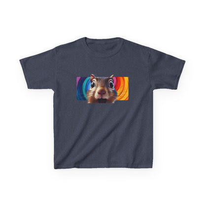 Funny Squirrel Kids T Shirt with Cute Cartoon Chipmunk Rainbow Graphic Tee Squeek Squeek Animal Lover Gift Yellow Childrens Shirt