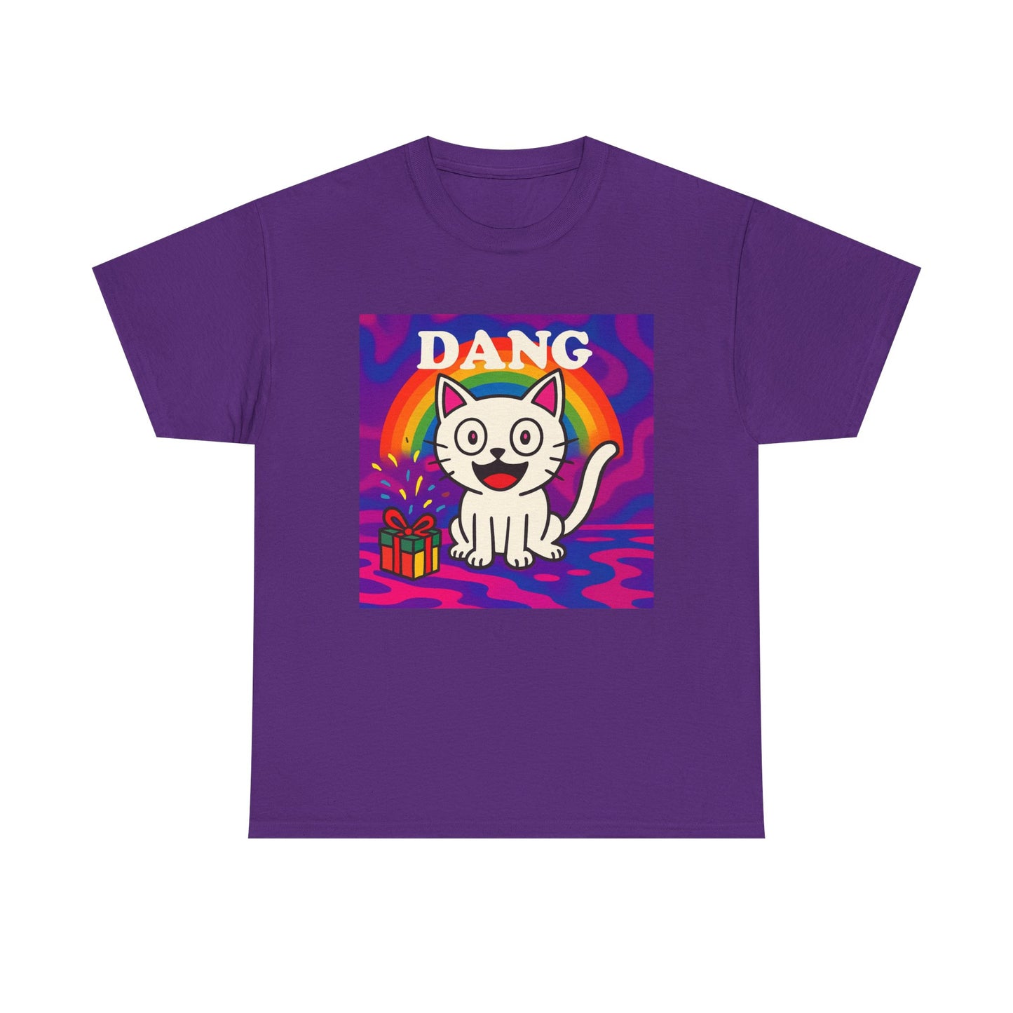 Funny Cat Rainbow T-Shirt Cute Cartoon Kitty Graphic Tee Gift