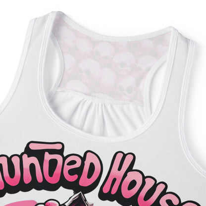 Haunted House Halloween Tank Top  Pink Gothic Spooky Skeleton Shirt  Womens Racerback Women's Tank Top