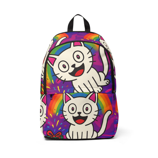 Funny Cat Backpack for Kids Rainbow Cartoon Bag Cat All Over Print Book bag Unisex Fabric Backpack