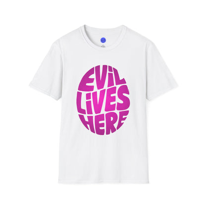 Evil Lives Here Halloween T-shirt, Spooky Retro Style, Mens