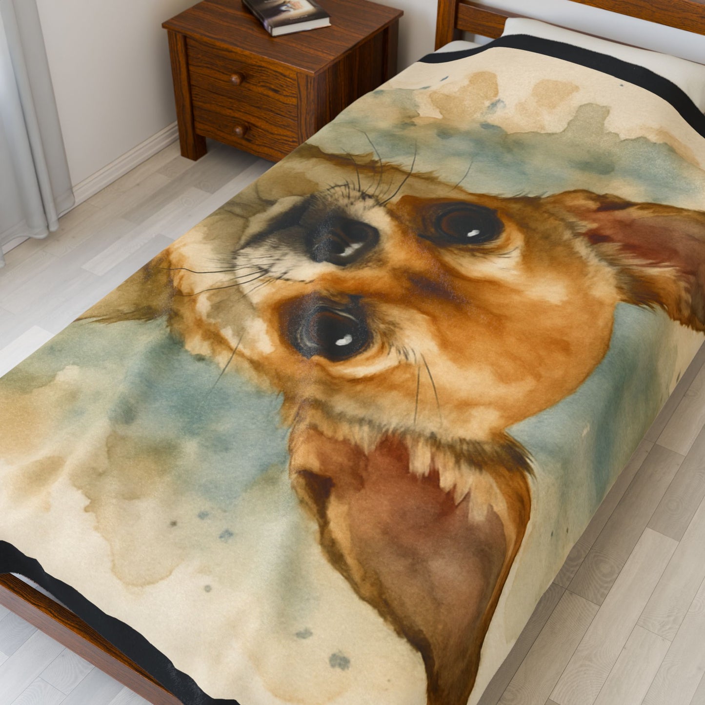 Watercolor Chihuahua Velveteen Blanket | Dog Portrait, Cozy Throw