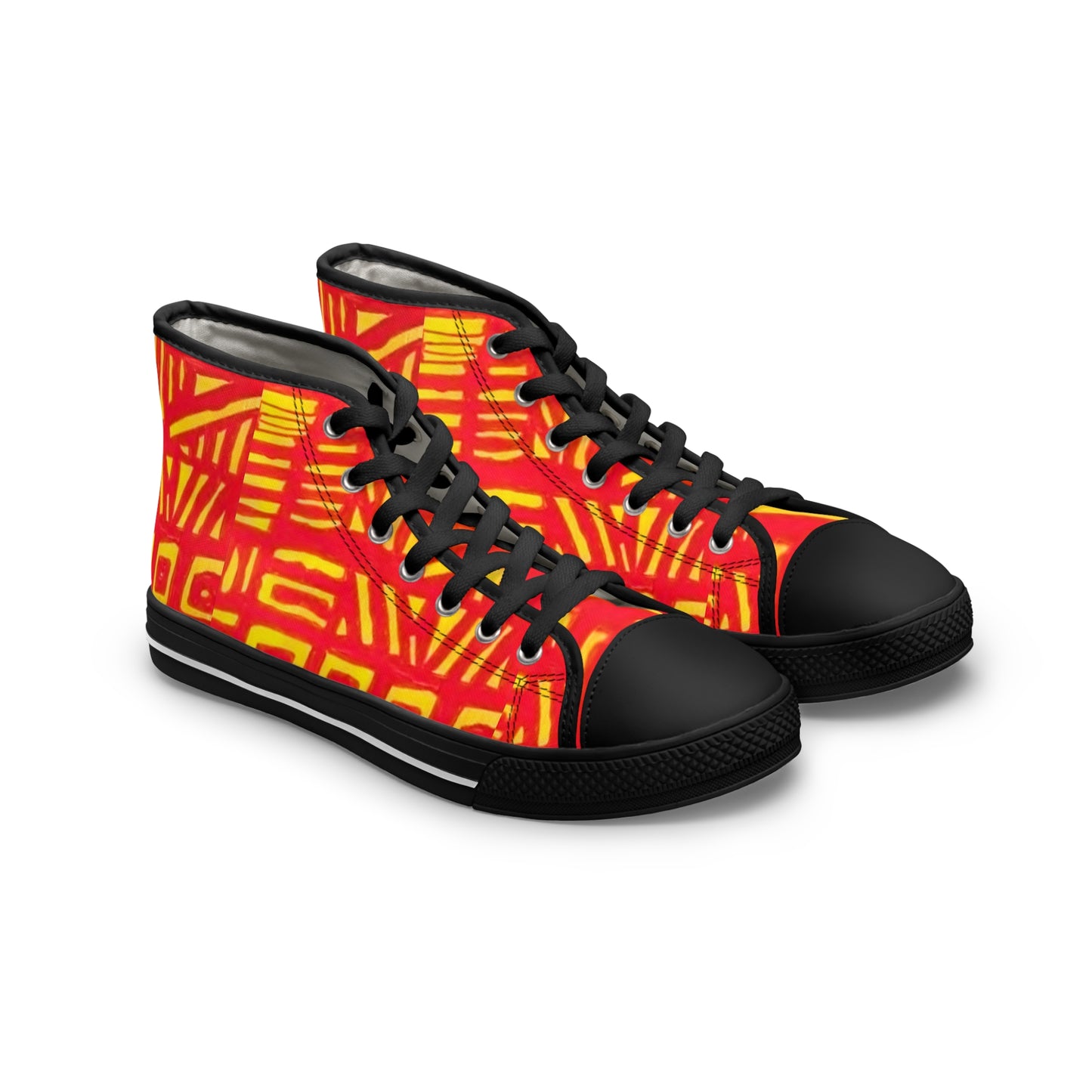 Abstract Red Yellow Tribal Pattern High Top Sneakers | Bold Graphic Shoes