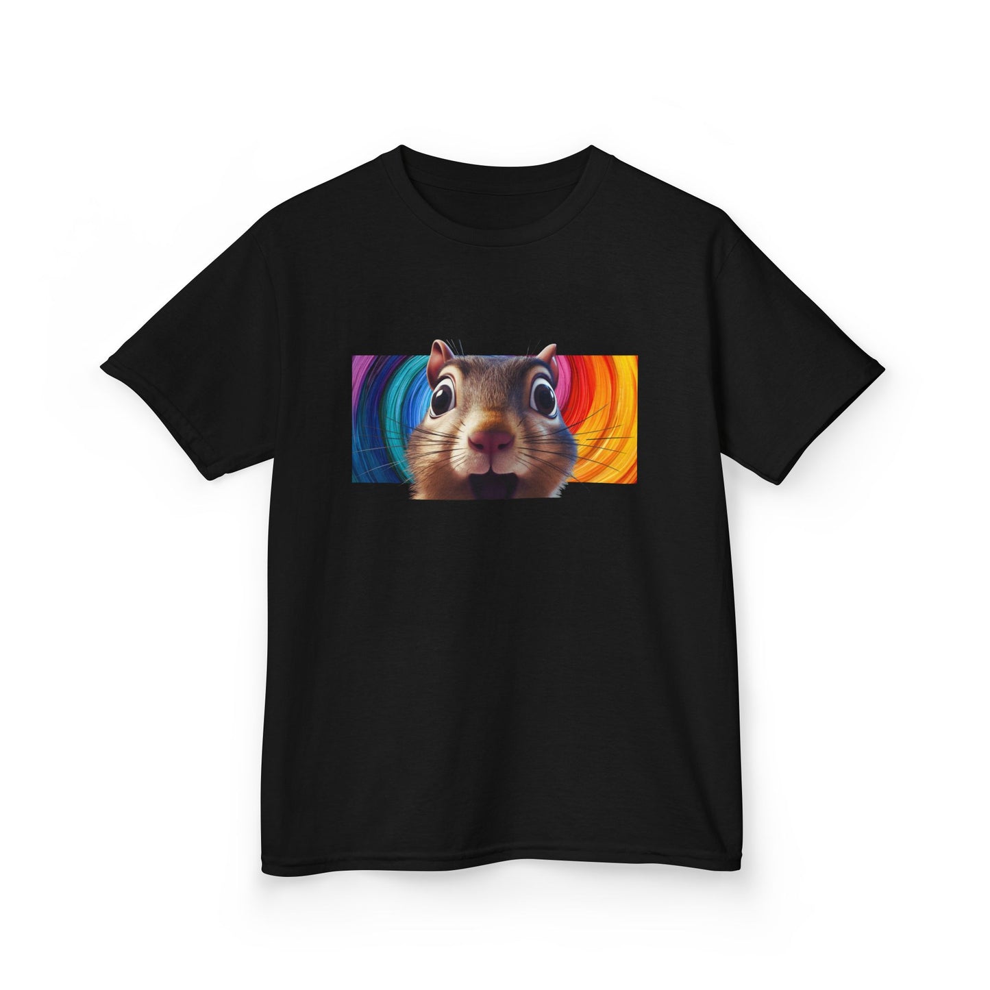 Funny Squirrel Kids T Shirt with Cute Cartoon Chipmunk Rainbow Graphic Tee Squeek Squeek Animal Lover Gift Yellow Childrens Shirt