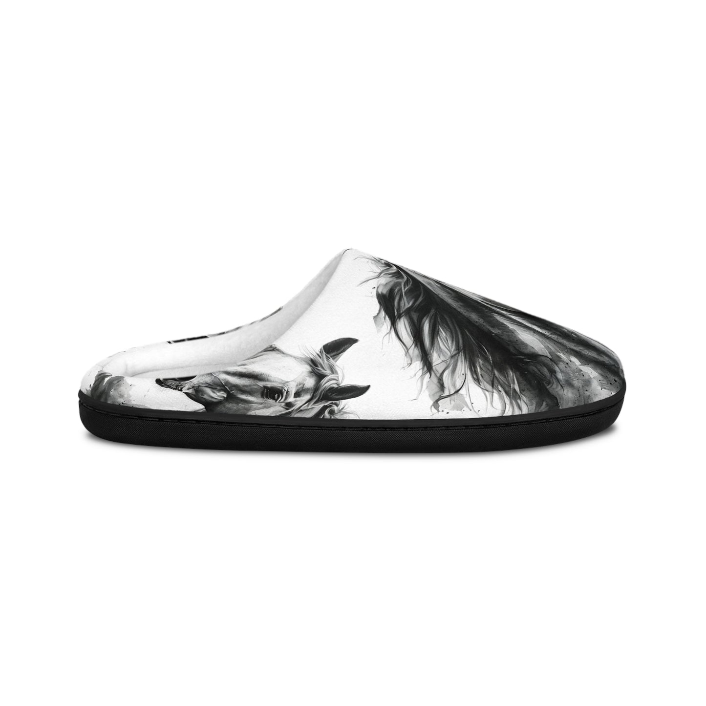 Black and White Horse Slippers Cozy Indoor Equestrian Footwear, Western Ranch Style Gift