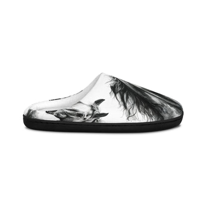 Black and White Horse Slippers Cozy Indoor Equestrian Footwear, Western Ranch Style Gift