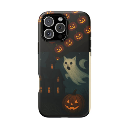 Phone Case, Halloween Haunted House Cat Ghost  iPhone 16, 15, 14, Pixel 8, 6 Samsung Galaxy 25, 24, 23