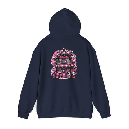 Haunted Candy Shop Hoodie Spooky Halloween Skull House Graphic Sweatshirt Unisex Heavy Blend™ Hooded Sweatshirt