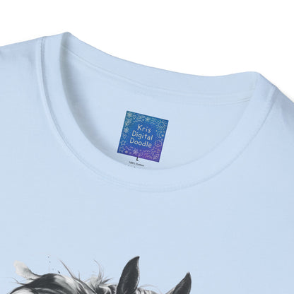 Black and White Horse Graphic T-Shirt Artistic Equestrian Tee