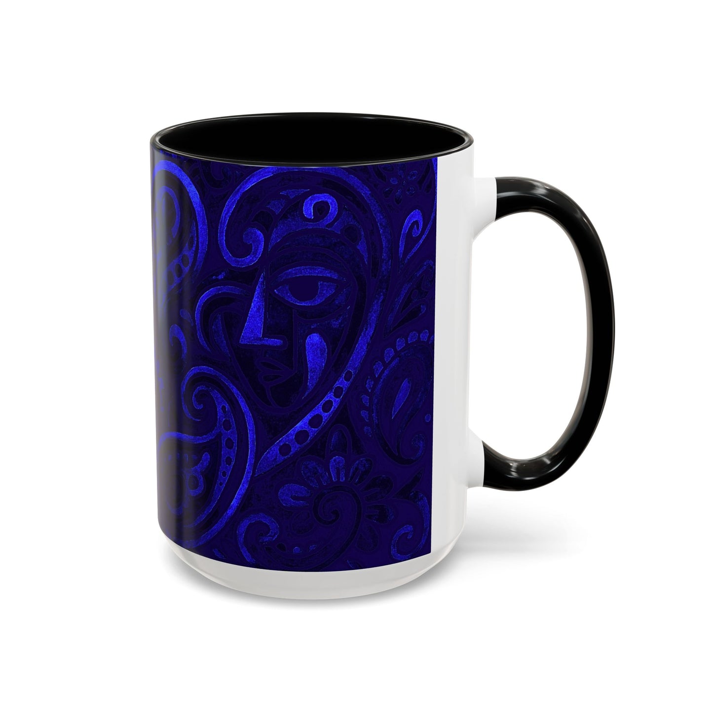 Blue Paisley Face Pattern Mug | Accent Coffee Mug
