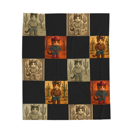 Western Cowboy Cat Plush Throw Blanket 50x60