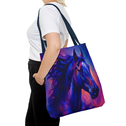 Bold Horse Tote Bag, Vibrant Blue & Purple Wild Spirit Artwork