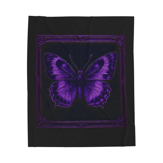 Purple Butterfly Blanket Black Throw Gothic Boho Cozy Decor Velveteen Plush Blanket