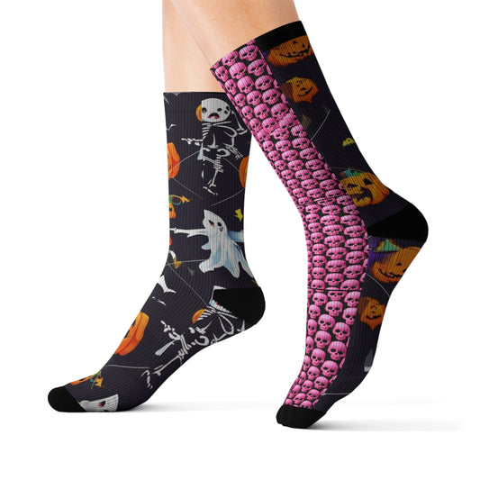 Pink Skull Halloween Socks  Creepy Cute Gothic Unisex Sock Gift  All Over Print Spooky Fashion
