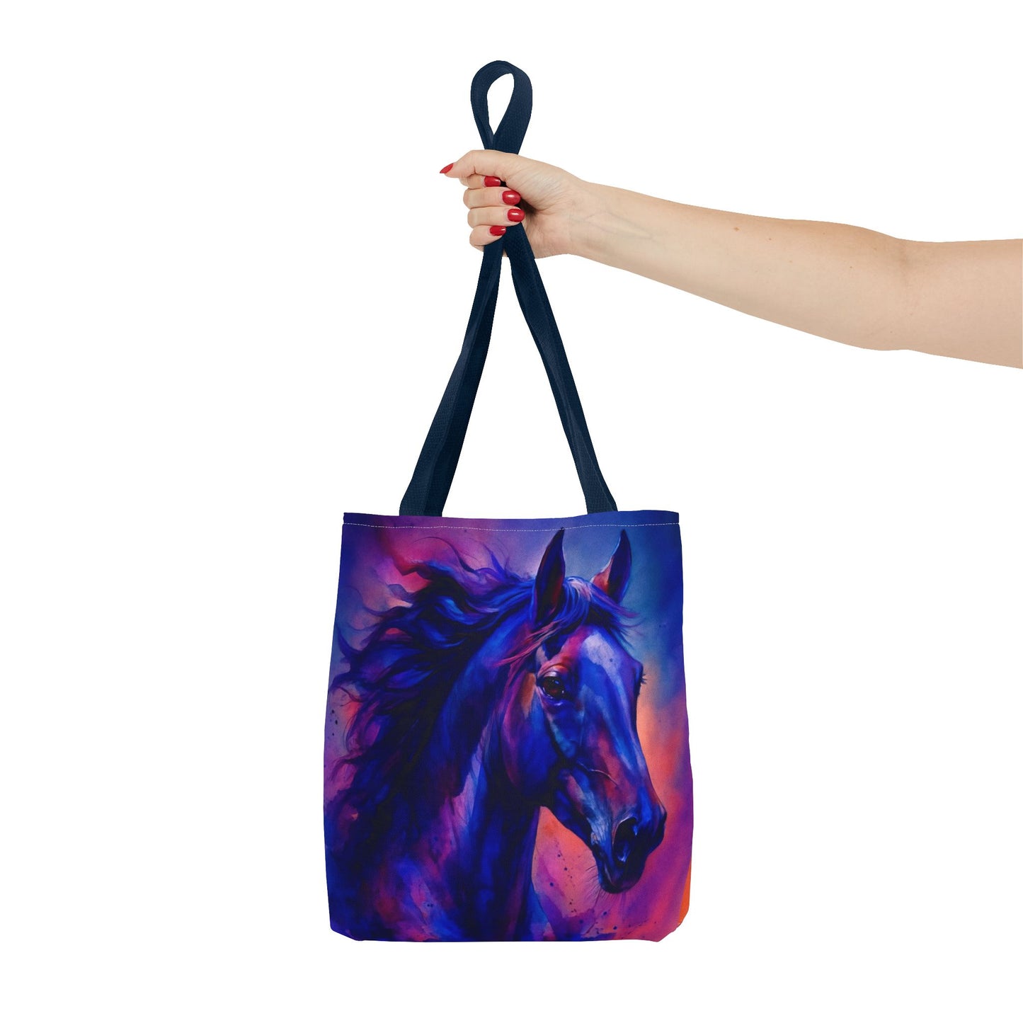 Bold Horse Tote Bag, Vibrant Blue & Purple Wild Spirit Artwork