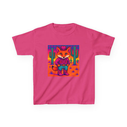 Cowboy Fox Kids T Shirt Cute Western Animal Shirt  Unisex Youth Tee for Boys and Girls  Neon Desert Y2K Style Kids Heavy Cotton™ Tee