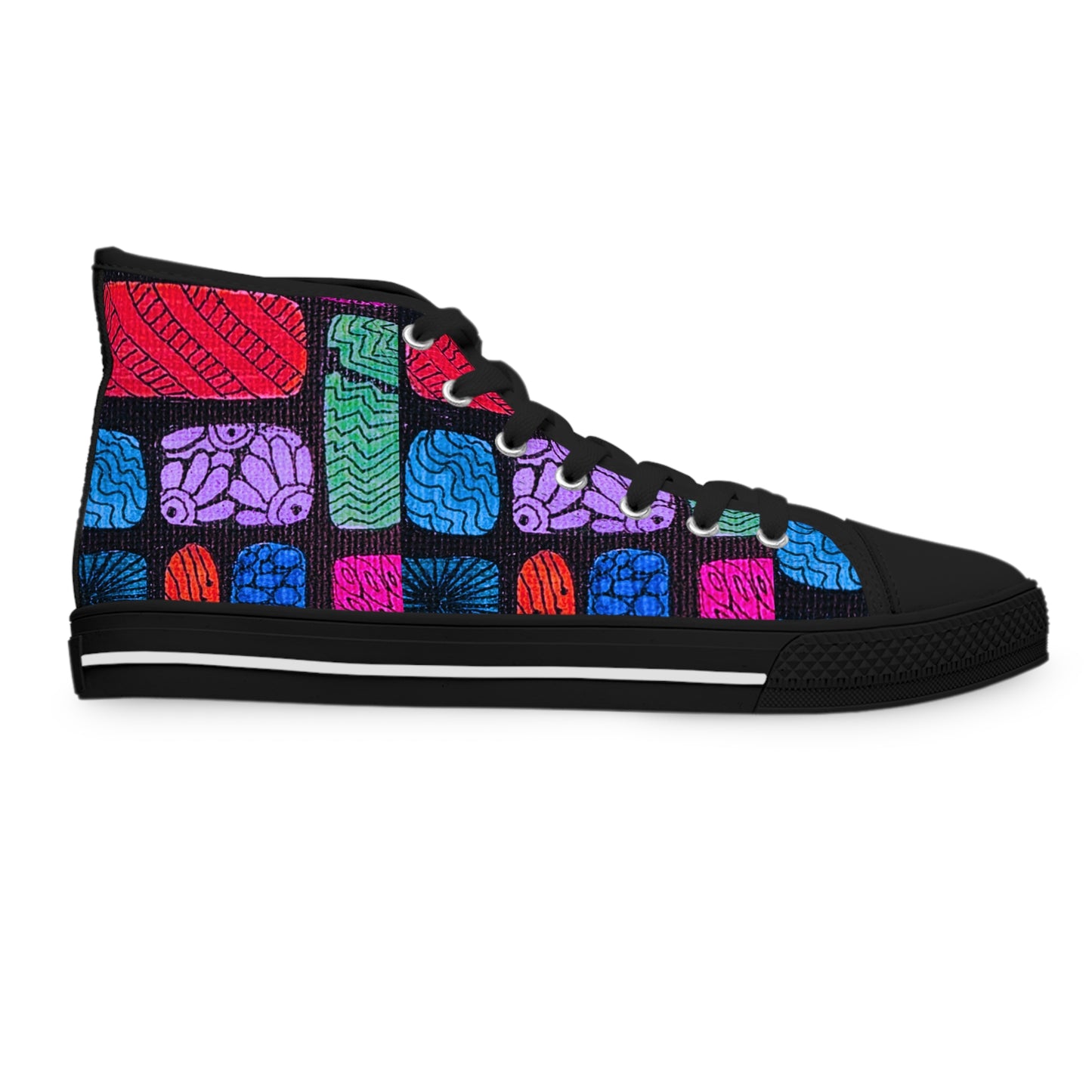 Colorful Brain Pattern High Top Sneakers | Womens High Tops, Psychedelic Grid Design