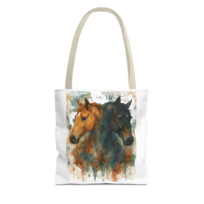 Horse Art Tote Bag, Watercolor Horses, Pretty in Motion