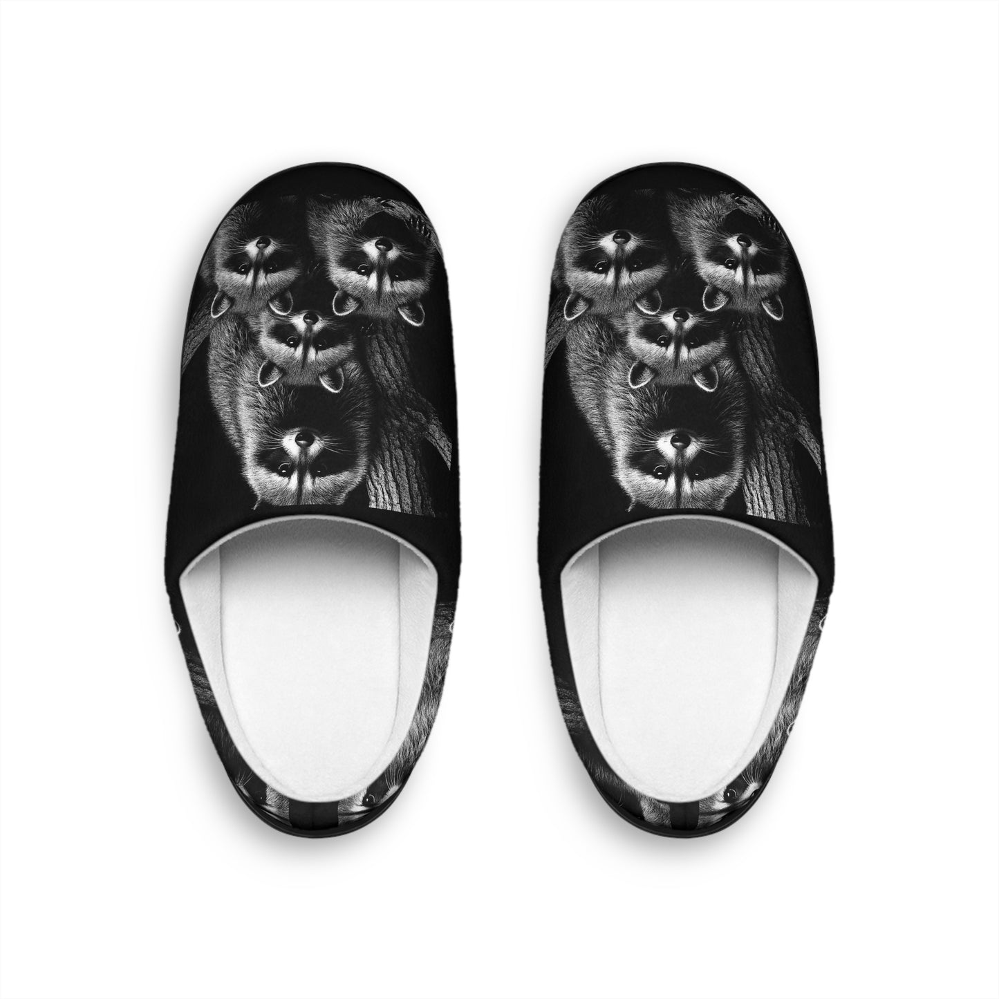 Women Black and White Raccoon Slippers