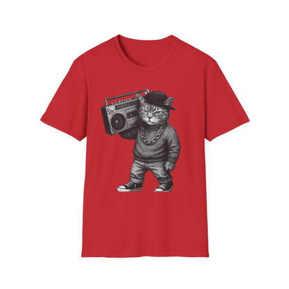 Black & White Boombox Cat T Shirt Hip Hop Streetwear Graphic Tee for Music Lovers Unisex Soft style T Shirt