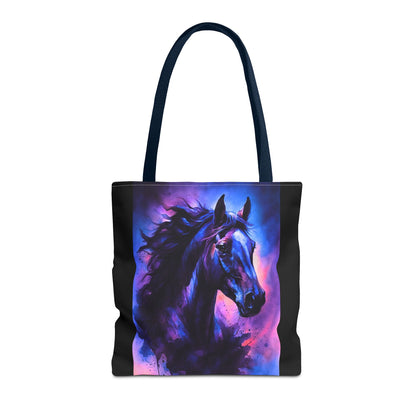Bold Horse Tote Bag, Vibrant Blue & Purple Wild Spirit Artwork