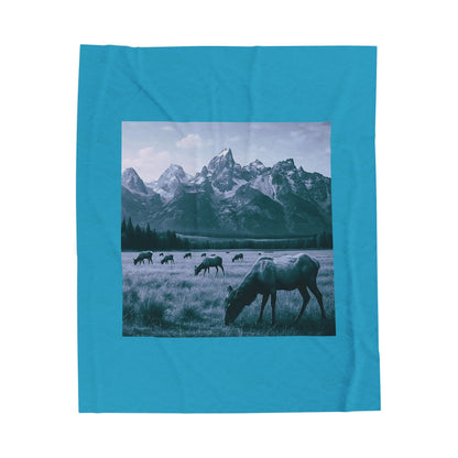 Rustic Elk Mountain Throw Blanket Wildlife Lodge Cabin Decor, Nature Scene Bed Cover, Elk Herd Western Gift  Velveteen Plush Blanket