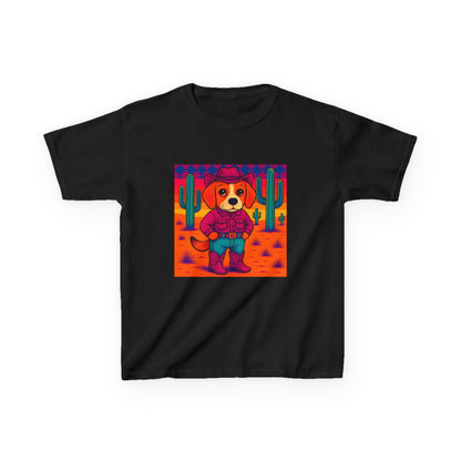 Cowboy Dog Kids T Shirt  Unisex Western Puppy Shirt  Birthday Rodeo Tee Fun Animal Graphic for Boys Girls Kids Heavy Cotton™ Tee