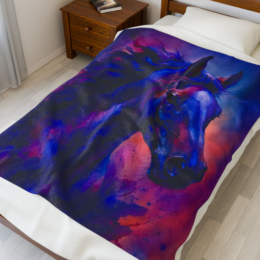 Vibrant Horse Art Blanket, Colorful Equine Throw, Western Decor