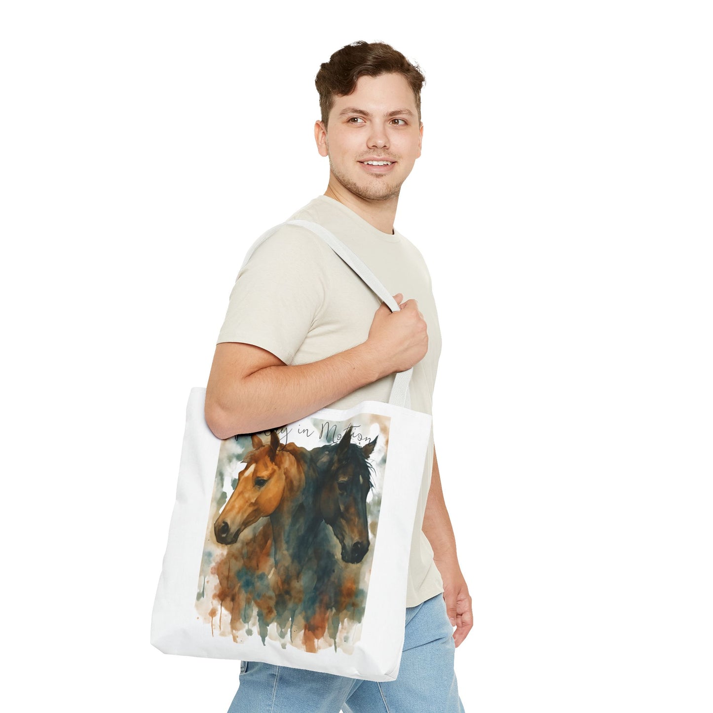 Horse Art Tote Bag, Watercolor Horses, Pretty in Motion