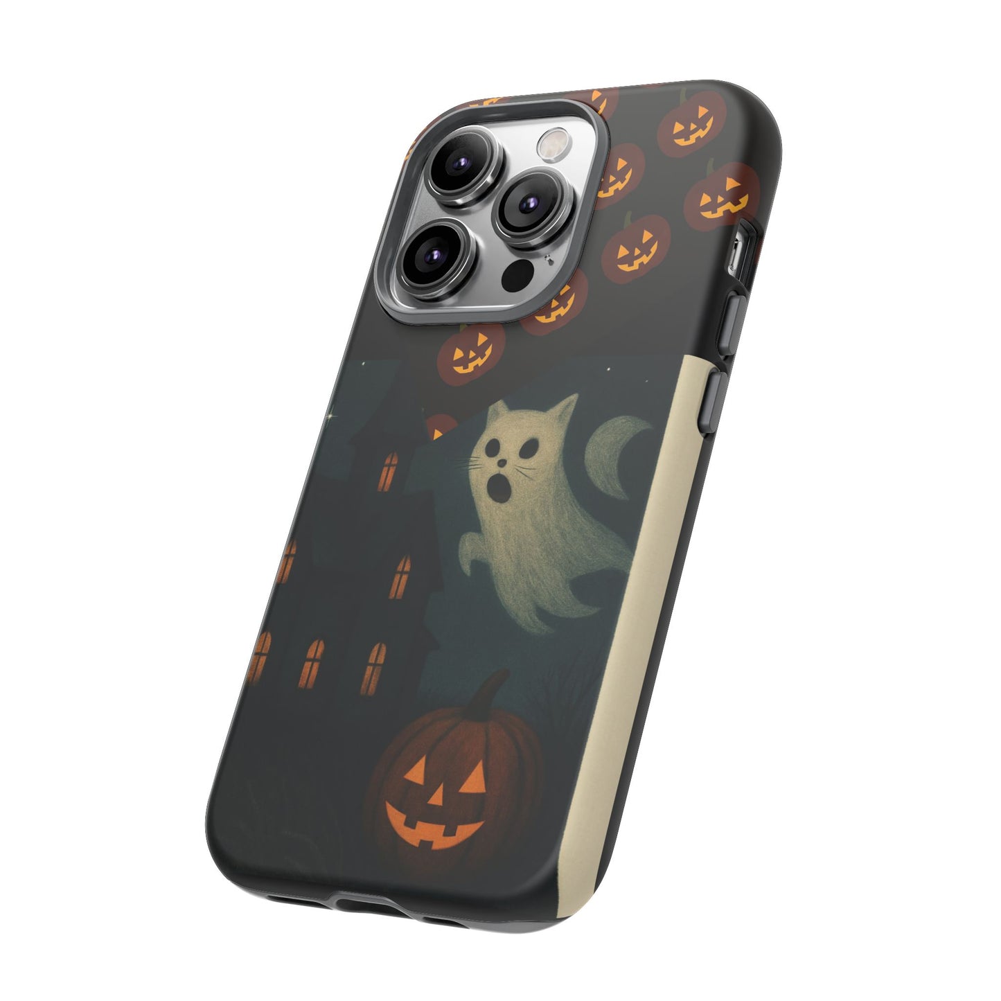 Phone Case, Halloween Haunted House Cat Ghost  iPhone 16, 15, 14, Pixel 8, 6 Samsung Galaxy 25, 24, 23