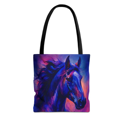 Bold Horse Tote Bag, Vibrant Blue & Purple Wild Spirit Artwork